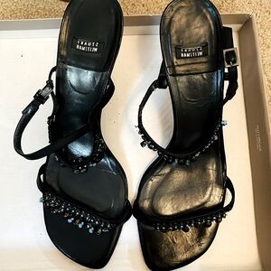 Stuart Weitzman Black &Blue stone sandals Sz 9.5
